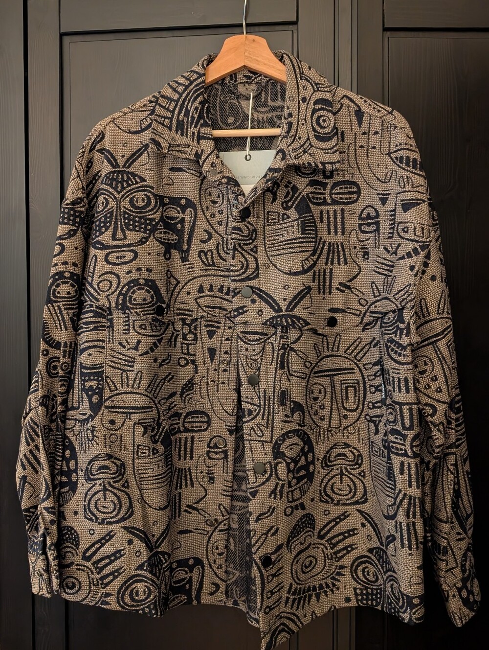 Men's Black & Tan Patterned Button-Up Jacket